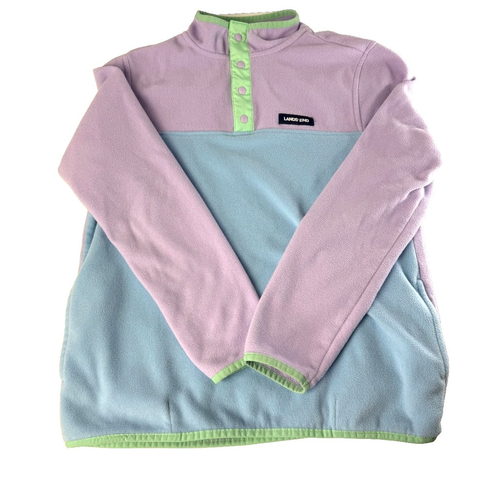 Lands' End Pullover 1/4 Snap Colorblock Fleece Youth Girls XLarge 14-16